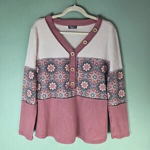 Heimish USA Womens Mauve Vintage Colorblock Long Sleeve Top Small Lightweight